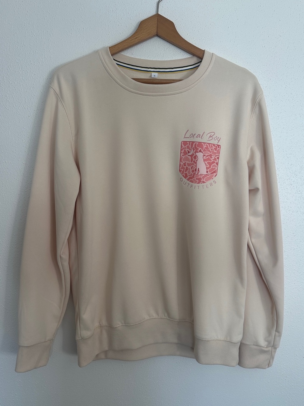 Local Boy Outfitters Cream Crewneck Sweatshirt with Pink Logo